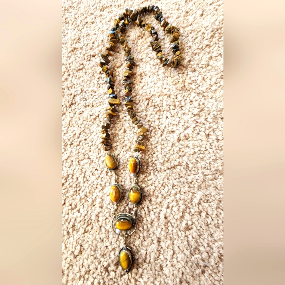 Handmade Necklace with Tigereye and silver accent.